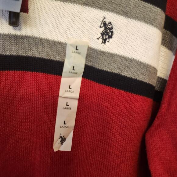 US Polo Assn Sweater Men's Large Red 1/4 Zip Classy Pullover Long Sleeve NWT $60 - Picture 4 of 13